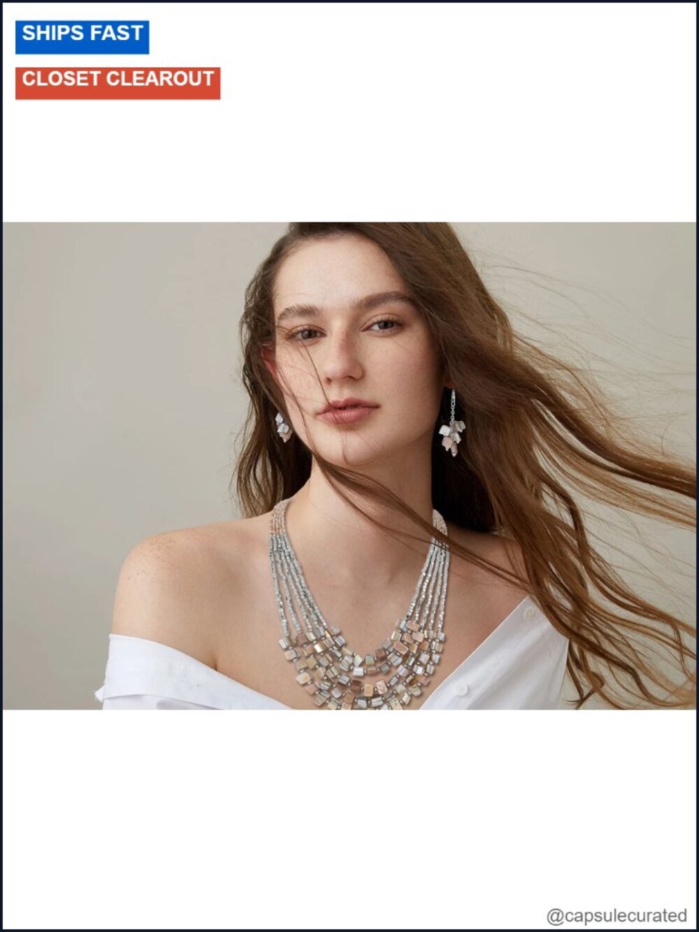 Bohemian Layered Shell Beaded Necklace Earrings Bracelet Set - Picture 6 of 6